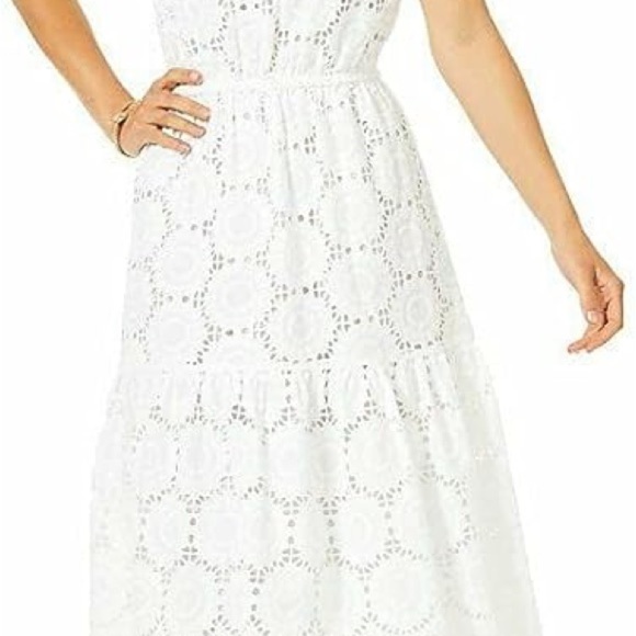 Lilly Pulitzer Alda Midi White Eyelet Dress women’s Small - Picture 2 of 9